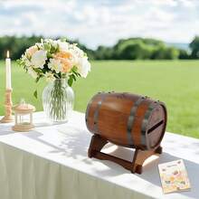 Vintage Wine Barrel Shaped Wedding Card Box, Premium Pinewood Guest Card Holder With Removable Lid, Large Capacity Envelope Collection Box For Wedding Party Baby Shower Graduation Party Decor - A - View 1