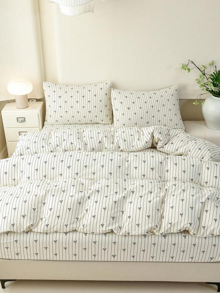2 piezas Juego de Fundas de Almohada con Lazo a Rayas, Super Suave y Transpirable, Sin Relleno, Lavable a Máquina, Estilo Dulce de Niña, Adecuado para Cubiertas de Almohada de Sobre, Accesorios de Cama para Dormitorio - Blanco y Negro - Añade 6