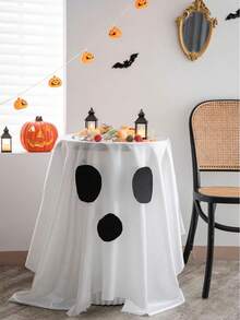 Mantel de fiesta de Halloween con patrón de cara de calabaza y murciélago de Halloween - Ver 3