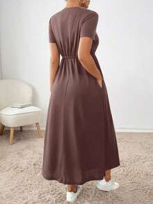 Vestido midi con cordón en la cintura, bolsillo lateral, ropa de regreso a la escuela, ropa de mujer para otoño, atuendos de maestra, vestido de despedida de soltera, vestidos casuales de mujer, vestidos midi de mujer, vestidos de trabajo de mujer, vestidos de otoño para mujer, vestidos maxi de mujer, disfraz de Halloween, vestido casual de negocios, vestidos de verano para mujer - Granada - Ver 2