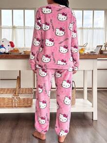 SANRIO Hello Kitty 女士长袖长裤两件套加绒睡衣套装，可爱珊瑚绒保暖睡衣，适合秋冬季穿着 - 西瓜粉 - 查看 8