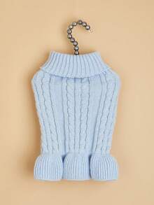 1pc Solid Color Pet Sweater, Dog Sweater Dress For Teddy, Poodle, Bichon Frise, Pomeranian, Schnauzer, Small Puppy - Blue - View 3