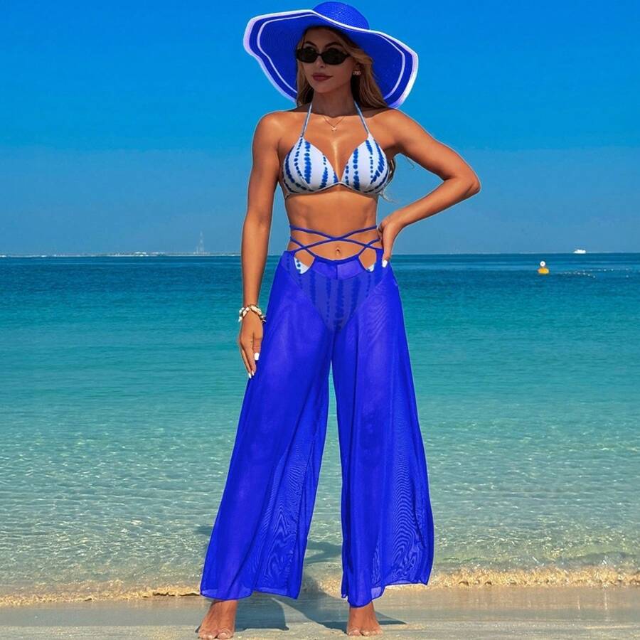 New 2026 Swimsuits For Adult Women, Three-Piece Hot Spring Bathing Suit, Bikini Bathing Suit. - 藍點+藍套裝 - 查看 1