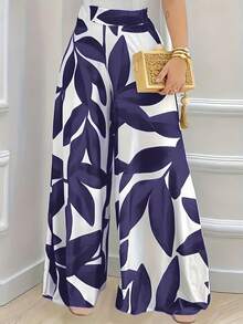 Stylish And Fashionable Printed Wide-Leg Trousers - Blue Violet - View 12