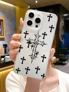Gothic Style Dark Vintage Religious Symbol Cross Lens Protection Black Phone Case Compatible With Iphone&Galaxy - Multicolor - View 5