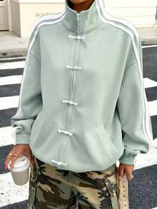 Chaqueta ligera con cremallera frontal y rayas laterales con estampado de caballero para mujer - verde menta - Ver 5
