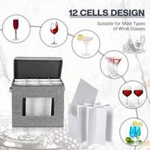 Norme - Paquete de 3 cajas de almacenamiento para copas de vino con divisores 12 compartimentos caja de almacenamiento de vajilla de champaña con mango de tapa ventana organizador de contenedores - Gris - Ver 4