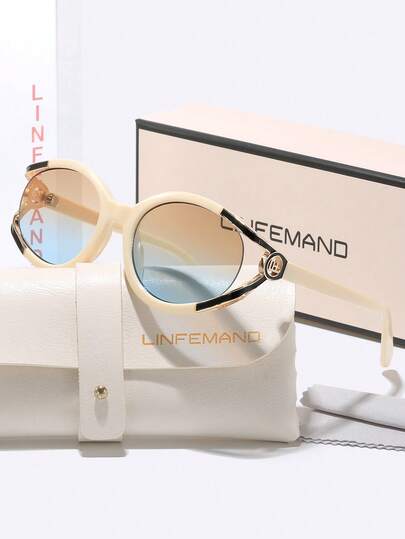  Kính mát mắt mèo oval retro sang trọng LINFEMAND cho nữ, trang trí kim loại cao cấp, kính chống nắng thiết yếu cho đi làm và du lịch