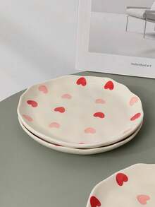 1pc/2pcs/4pcs Hand-Painted Red & Pink Heart-Shaped Ceramic Plate, Asymmetrical Wavy Edge Porcelain Dinnerware 6 Inch, Suitable For Salad, Dessert And Main Course, Cute Style Kitchen Tableware - Multicolor - View 7