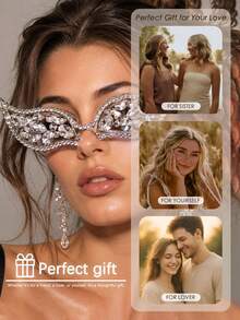 1pc Geometric Eyeglasses Frame, Exaggerated Women's Luxury Rhinestone Glasses Frame Without Lenses, Personalized Party Decoration - Silver - View 2