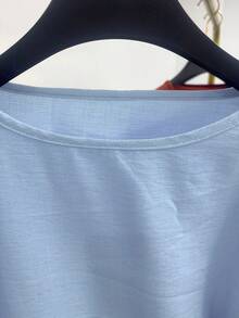 Gaun Kasual Elegan Warna Biru dengan Kerah Bulat, Lengan Pendek, Panjang Sedang, Saku Samping, Belahan Belakang, Cocok untuk Pesta, Acara Formal Bisnis, Pernikahan, dan Pakaian Kantor Musim Panas - Baby Blue - View 9