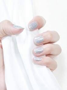 1 foglio di strisce per unghie adesive, decorazioni per unghie fai-da-te con glitter, adesivi per unghie intere, arte per unghie, adatti per donne e ragazze - Argento - Visualizzare 5