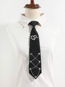 1pc Unisex Fashion Casual Minimalist Heart & Letter Decor Clip-On Tie, Comfortable & Versatile For Daily, School, Date, Outing, Party Wear - Black - View 8