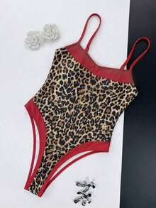 Traje de baño de una pieza con cuello cuadrado y tirantes anchos, efecto estilizante que resalta las curvas del Body, estilo de playa de moda para vacaciones - Multicolor - Ver 2