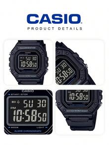 Casio 卡西欧男士运动手表：数字显示全黑树脂表带50米防水多功能电子腕表 W-218H-1B - 黑色 - 查看 5