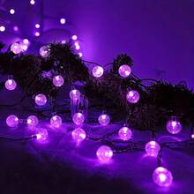 太陽能球形戶外串燈，IPX4 水晶仙女燈，100LED/50LED/20LED 太陽能花園閃爍燈 8 種模式，戶外裝飾懸掛照明燈，適用於後院、門廊、庭院、聖誕樹、陽台、婚禮、將臨節、復活節、聖誕節 - 紫色的 - 查看 8