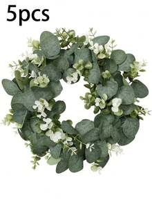 1/3/5pcs Green Artificial Eucalyptus Leaves & Branches Wreath, Suitable For Wedding Decor, Event Styling, Party, Home Decor, Tabletop, Doorway, Garland And Wreath Decoration - Green - View 8