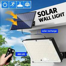 1件 400 LED 戶外太陽能燈，感應式花園壁燈，太陽能路燈，IP65，自動黃昏至黎明照明，適用於居家花園小徑照明，無需接線 - 400顆LED燈 - 查看 3