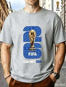 FIFA World Cup Licensed 2026 World Cup Soccer • Themed Prints For The USA Series • Men's Short-Sleeve T-Shirts • Casual Wear • Suitable For Fitness, C - 灰色 - 查看 8