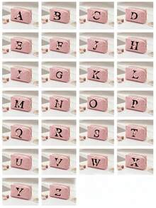 Customized A-Z Letter Corduroy Pencil Case, Customized Initial, Back To School Essential Pencil Bag, Valentine's Day Gift Makeup Bag, Ramadan Gift Choice, Large Capacity Travel Cosmetic Organizer (Smooth Zipper), Fresh And Cool Pink & White Letter Print Design, Lightweight And Foldable, Portable And Easy To Store, Thoughtful Gift For Girlfriend/Bridesmaid, Durable Toiletry Organizer For Home And Travel, Popular Back To School Gift - Multiple Styles - View 10