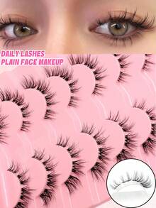 Asiteo 7 Pairs Super Soft Cartoon Transparent Band Eyelash Faux Mink Cat Eye False Eyelashes Natural Fluffy Curly Full Lash Travel Makeup Essential - 交叉款 - 查看 5