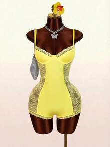 Mono Sexy con Encaje y Parches para Mujer de - Amarillo - Ver 5