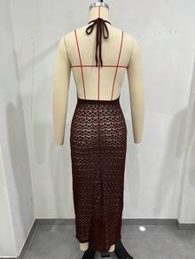 Women's New Summer Spaghetti Strap Off-Shoulder Bohemian Style Dress, Elegant, Perfect For Dates, Beach And Vacation - Coffee Brown - View 7