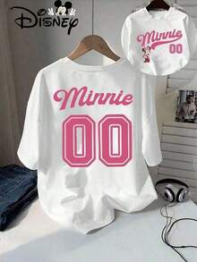 Minnie Cartoon And Handwritten Font "Minnie 00" | Elegant Round Neck, Medium Stretch Fabric, Four Seasons Women's Casual And Fashionable T-Shirt, Disney Shirt, Disney Shirts, Summer Outfits For Women, Spring Outfits For Women, Officially Licensed Disney T-Shirts, Disney Men's And Women's Spring/Summer Fashion Casual Short-Sleeve T-Shirts--Disneys Disneyland Paris The Magic Kingdom Disneyesque B6Holiday Gifts Valentine's Day Gifts Earth Day Gifts Oktoberfest Gifts Summer Bank Holiday Gifts - trắng - Xem 1