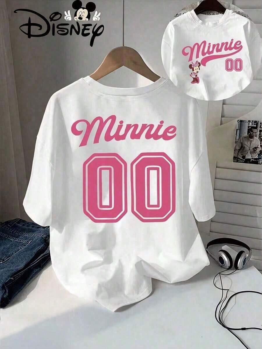 Minnie Cartoon And Handwritten Font "Minnie 00" | Elegant Round Neck, Medium Stretch Fabric, Four Seasons Women's Casual And Fashionable T-Shirt, Disney Shirt, Disney Shirts, Summer Outfits For Women, Spring Outfits For Women, Officially Licensed Disney T-Shirts, Disney Men's And Women's Spring/Summer Fashion Casual Short-Sleeve T-Shirts--Disneys Disneyland Paris The Magic Kingdom Disneyesque B6Holiday Gifts Valentine's Day Gifts Earth Day Gifts Oktoberfest Gifts Summer Bank Holiday Gifts - trắng - Xem 1