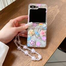 Custodia pieghevole per telefono con texture a piuma e fiori 3D con catena, adatta per Samsung Galaxy Z Flip3 5G/Galaxy Z Flip 4 5G/Galaxy Z Flip 5 5G/Galaxy Z Flip 6 5G/Galaxy Z Flip 7 5G, nuova custodia pieghevole artistica per telefono - Multicolore - Visualizzare 6