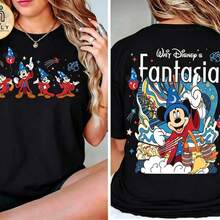 Disney 1PC Licensed "Two‑Sided Retro Fantasia Wizard Sorcerer Mickey" Cartoon Printed Oversized T‑Shirt, Short Sleeve Tee For Disney Travel, Vacations & Theme Parks. 2026 New Style, Ideal For Family Outings & Matching Outfits, Unisex For All Ages. High‑Quality Cotton Fabric, Soft & Breathable. Front Multi‑Pose Mickey Print + Back Vibrant Fantasia Wizard Scene Design, Perfect For WDW Trip And Disney Fans. - màu đen - Xem 6