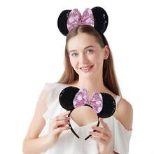 2pcs Disney Red Mouse Ear Sequin Headband, Shiny Bow Headband, Travel Essential Accessory, Girls Princess Costume Decor - Ear Headband - View 3