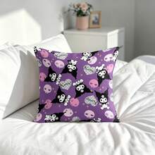 Miniso Sanrio Kuromi Dark Cute Throw Pillow Cover, Purple Skull & Heart Cushion Case For Couch Sofa Bedroom Living Room Home Decor - Color - View 3