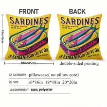 1pc Olive Oil Sardine Pattern Decorative Pillow Case With Hidden Zipper, Suitable For Sofa, Living Room, Office And Home Decor - Machine Washable (Double-Sided Print, Pillow Insert Not Included) - Multicolor - View 7