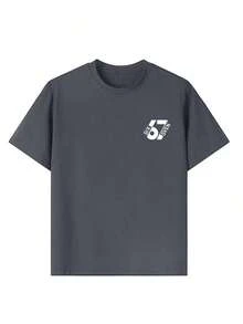 Summer Short-Sleeved T-Shirt For Boys, "67" With A Fun Digital Design. Suitable For Casual Wear, School, And Everyday Wear. - Grey - View 8