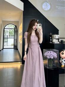 Y6Y 2026 New Women's Purple Summer Beach Vacation Dress Elegant - Purple - View 3