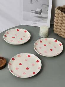 1pc/2pcs/4pcs Hand-Painted Red & Pink Heart-Shaped Ceramic Plate, Asymmetrical Wavy Edge Porcelain Dinnerware 6 Inch, Suitable For Salad, Dessert And Main Course, Cute Style Kitchen Tableware - Multicolor - View 8