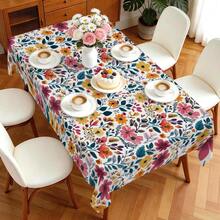 1pc Rectangular Polyester Tablecloth, Floral Pattern, Single-Sided Printing, Suitable For Tabletop, Washable And Reusable, Applicable For Indoor, Outdoor, Patio, Wedding, Party, Dining, Craft Exhibition, Banquet Decoration - Multicolor - View 10