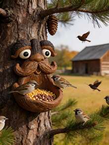 1pc Outdoor Garden Resin Big Mustache Bird Feeder Decor, With Big Mustache And Big Eyes Design, Suitable For Tree Decoration, Bird Feeding, Garden Arrangement, Tabletop Decoration, Perfect Gift For Mother's Day/Father's Day/Spring Outdoor Decor, Nature Gardening Enthusiasts - A - View 6