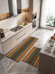 Tappetino da cucina in terra di diatomee assorbente d'acqua di colore scuro e stile bohémien. Adatto per cucina, tappeti per il soggiorno, tappetini antiscivolo per il bagno, lavanderia, camere da letto, interni ed esterni, uffici, hall, zerbini, tappeti per aree, decorazioni natalizie, tappeti per corridoi, studio e aree e-sport. - Multicolore - Visualizzare 2