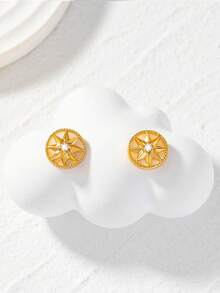 1 Đôi Bông Tai Ngôi Sao La Bàn Vintage, Thiết Kế Ngách Sang Trọng Tinh Tế Đa Năng Dùng Hàng Ngày & Hẹn Hò Cho Nữ - Vàng - Xem 3