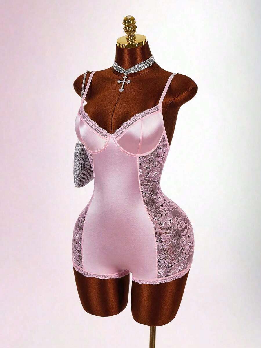 Mono Sexy con Encaje y Parches para Mujer de - Rosa 2 - Ver 1