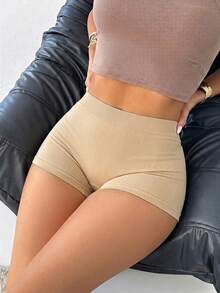 1pc Women's Nude Seamless High Waist Yoga Shorts, Tummy Control Butt Lifting High Elastic Compression Cycling Pants, Non-See Through Fabric, Wrinkle Resistant And Durable, 3D Shaping To Outline Curves, High Waist Seamless Shaping Underwear, Suitable For Gym, Running And Daily Casual Wear - Apricot - View 4