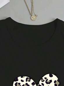 Playera camiseta gráfica dama mujer manga larga cuello redondo básica cómoda fresca ligera moderna juvenil casual urbana suave frío estampado corazón corazones cuadros romántico bohemio - Negro - Ver 2