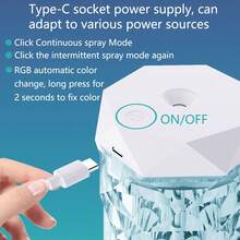 This USB-Powered Large Capacity Acrylic Crystal Humidifier Can Be Used As A USB Night Light, Desk Lamp, And Crystal Atmosphere Light. It Is Also A Small Essential Oil Diffuser Suitable For Bedroom And Home Use (Please Do Not Use Oil-Based Perfumes Or Fragrances). The Lid Is Not Waterproof. 7-Color RGB Auto-Changing, Long Press To Lock The Color. - 白色 - 查看 6
