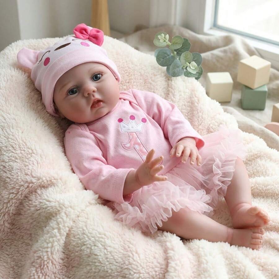 50cm 20 Inch Reborn Baby Dolls Soft Vinyl,3D Painted Skin And Cloth Body For Girls, Realistic Handmade Newborn Bebe Art Toy,Early Childhood Education. - 粉色 - 查看 1