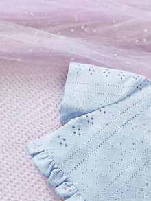 Young Girls Spring/Summer Knitted Hollow Out Cropped Top & Floral Print Sleeveless Dress 2 Pieces Casual Set - Blue - View 7