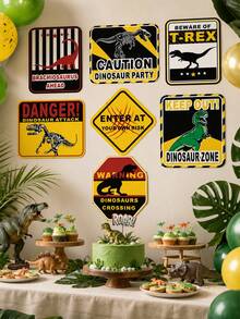 7pcs Dinosaur Theme Warning Signs, Caution T-Rex/Brachiosaurus Ahead/Proceed At Your Own Risk, Suitable For Dinosaur Theme Birthday Party Decor, Boys Bedroom Dinosaur Area Decor - Paper Dinosaur Sign - View 5