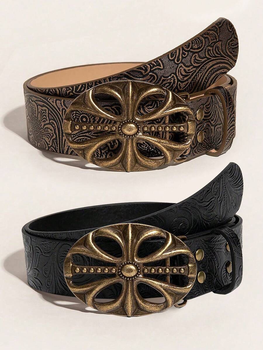 Thắt lưng nữ phong cách vintage Bohemian, khóa rỗng thời trang, thắt lưng unisex phong cách Punk Rock Y2K, phù hợp cho quần jean, váy và trang phục thường ngày, thắt lưng size lớn, khóa thắt lưng nữ thời trang, dây đeo bền, phụ kiện nữ - Rỗng - Xem 1
