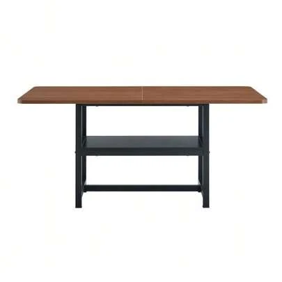 Rectangular Industrial-Style Dining Table With A Walnut Finish, Measuring 160 X 90 X 76 Cm, Seats 4 To 6 People, And Features A Multifunctional Storage Shelf And Black Metal Legs. Suitable For Living Rooms, Kitchens, And Dining Rooms.